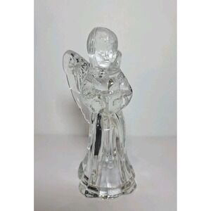 Set of Angel Candle Holders 24% Lead Crystal Angel Heavy Clear Glass 7.5"